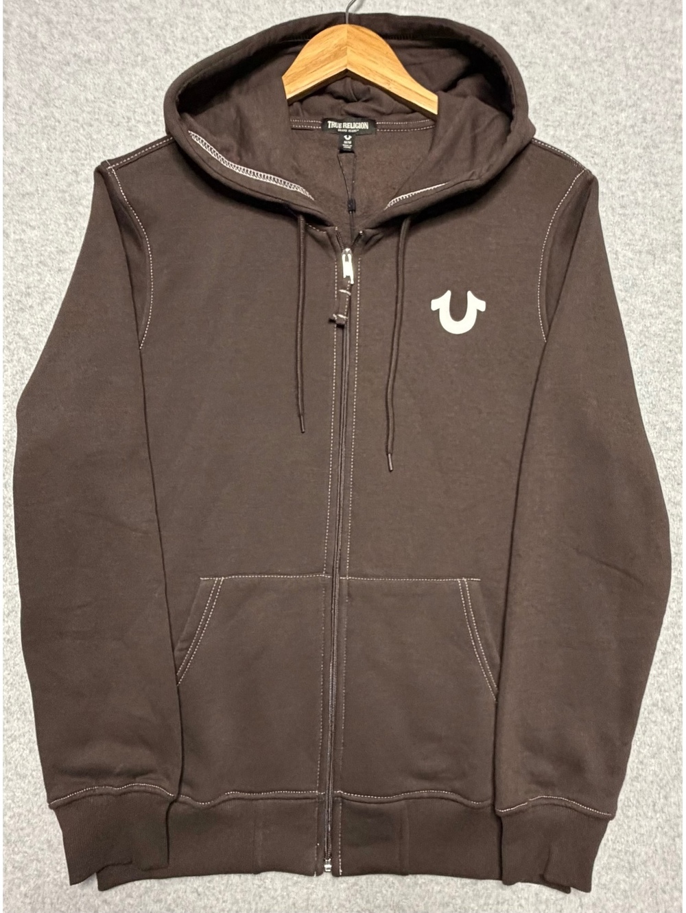 True Religion Men’s Buddha Logo Seal Zip Hoodie Medium Java Brown NWT